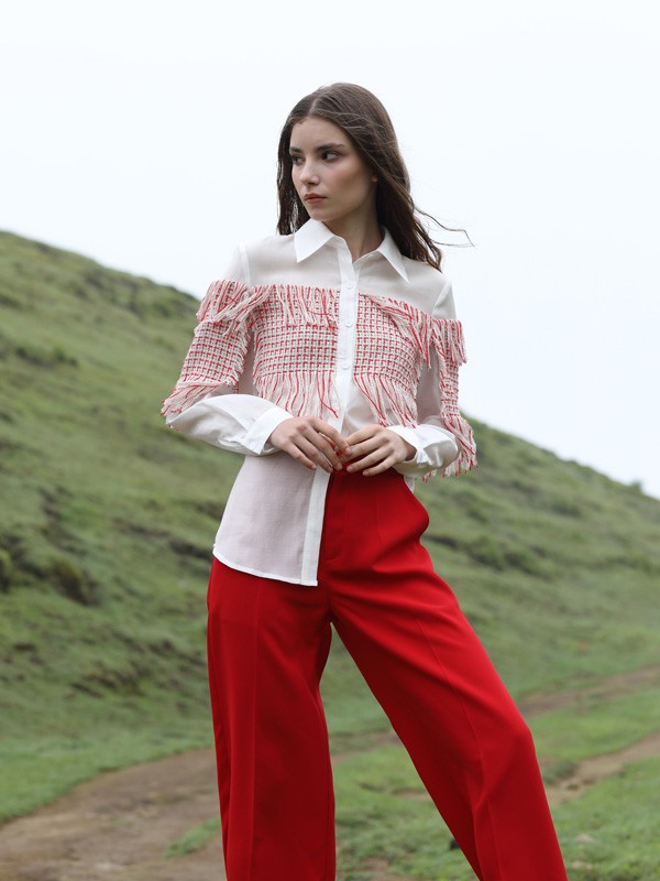 播冉女装2022秋冬季白色衬衫