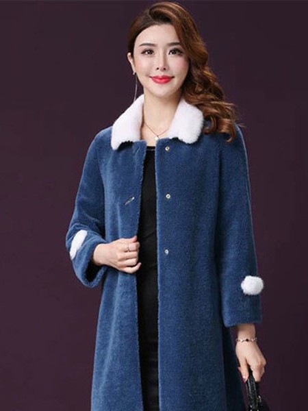 海琪美女装2022秋冬季蓝色大衣