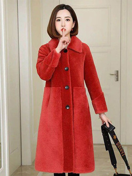 海琪美女装2022秋冬季红色大衣