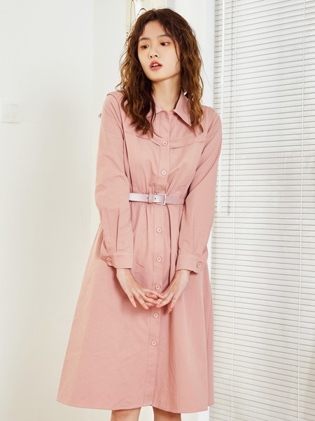 Abun2022春夏季粉色衬衫裙