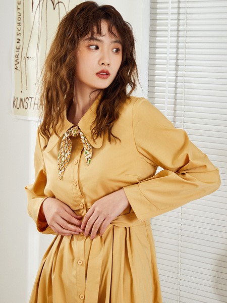 Abun2022春夏季黄色衬衫裙