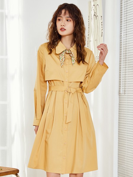 Abun2022春夏季卡其色连衣裙