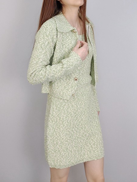 开希米娜女装2022秋冬季绿色针织裙