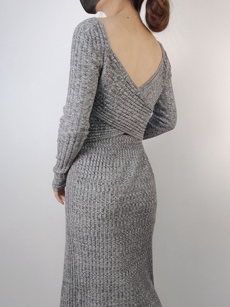 开希米娜女装2022秋冬季灰色毛衣裙