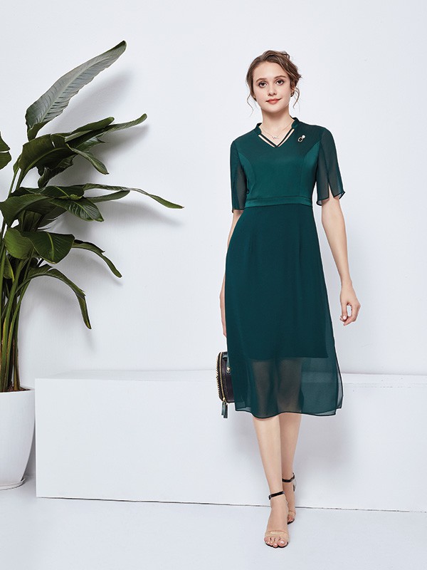 都姿2022春夏季绿色连衣裙