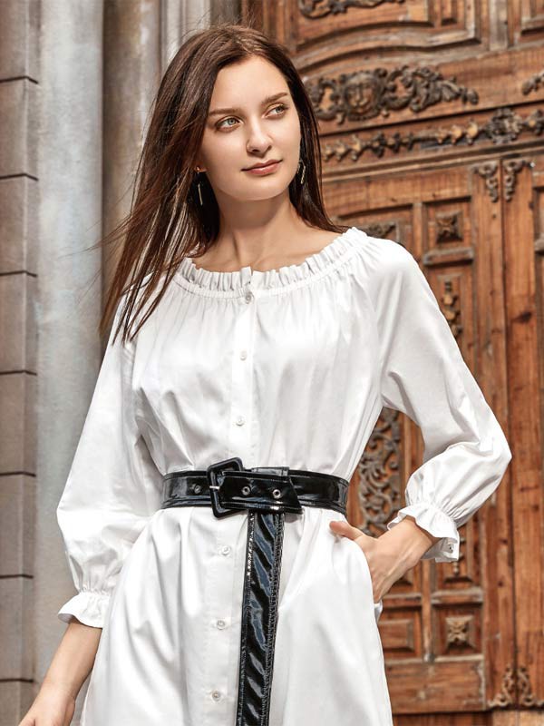 优恰女装2022秋冬季白色衬衫裙