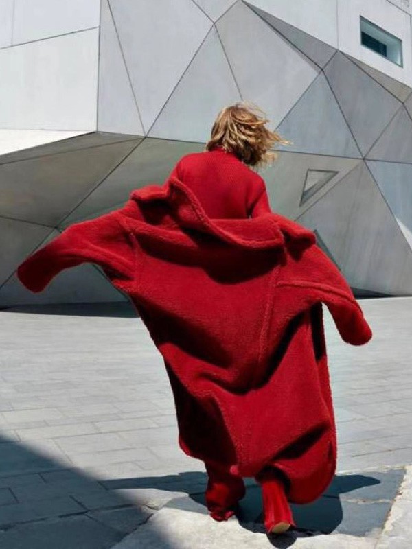 壹麦娇迪2021秋冬季红色大衣