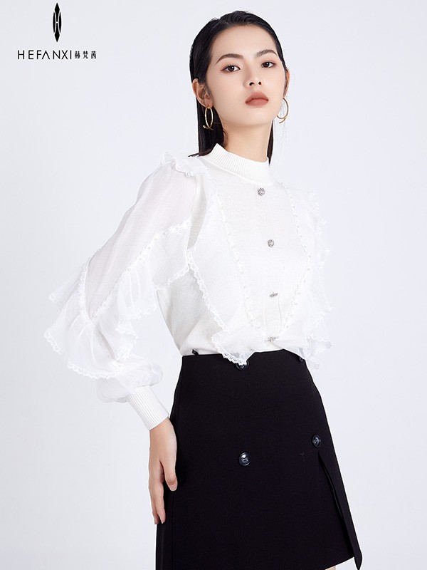 赫梵茜女装2022秋冬季白色衬衫