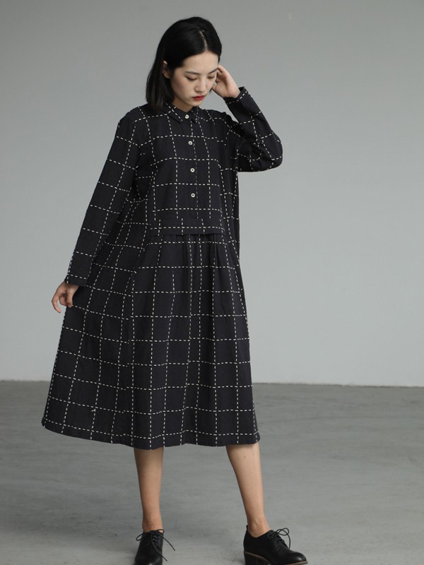 兮耳布衣2022春夏季黑色衬衫裙