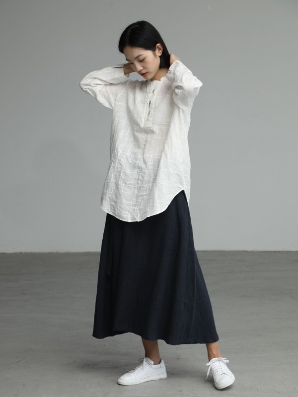 兮耳布衣女装2022春夏季白色衬衫