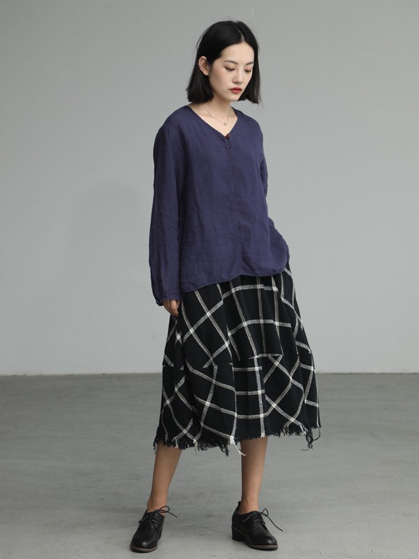 兮耳布衣女装2022春夏季黑色半身裙