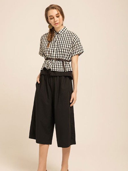 弗凡女装2022春夏季黑色阔腿裤