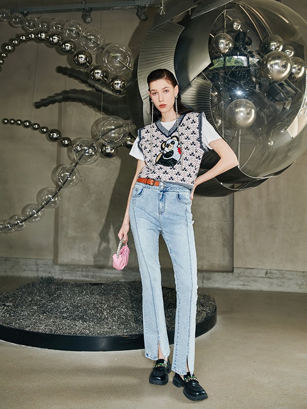 碧淑黛芙2022秋冬季蓝色长裤