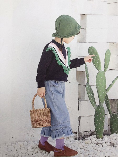 辛芭狗童装2022秋冬季蓝色阔腿裤