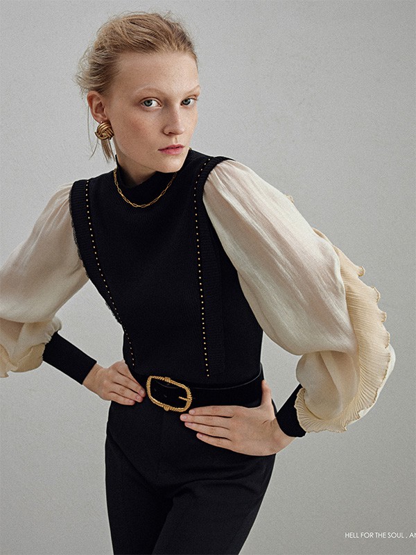 千细2022秋冬季拼色连衣裙