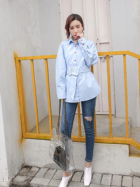 函素2022秋冬季蓝色衬衫