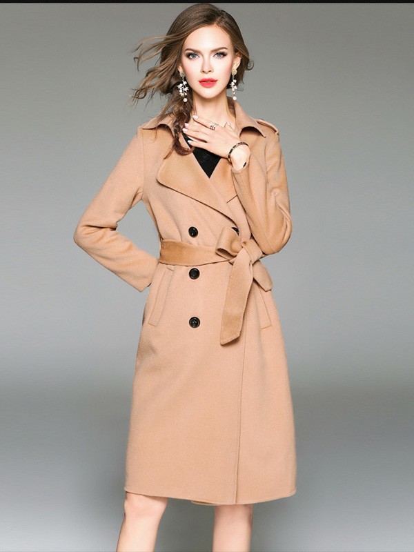 米女文女装2022秋冬季卡其色大衣