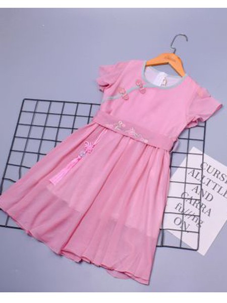 动漫童话童装2022春夏季粉色连衣裙