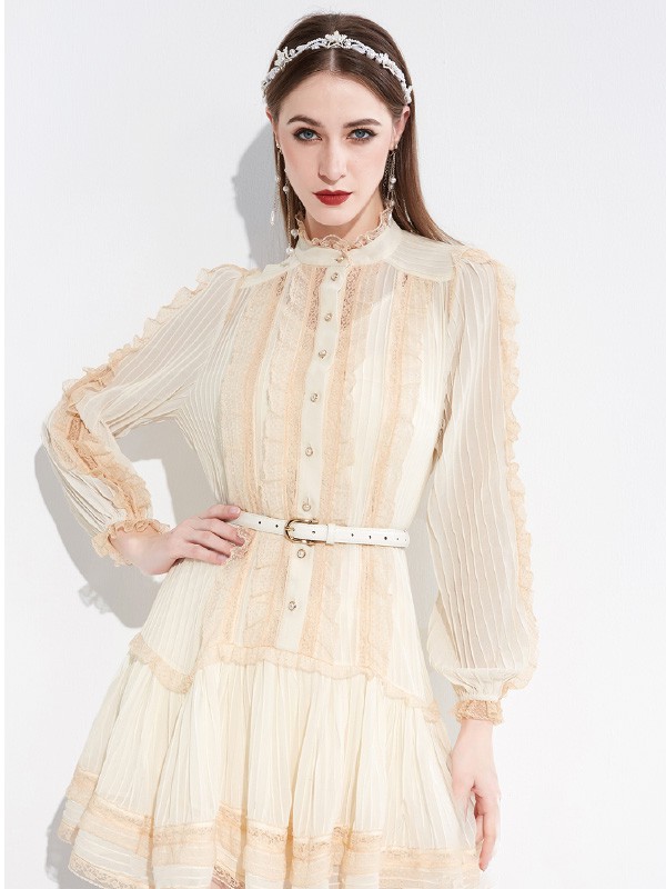 臻色调女装2022秋冬季米色连衣裙