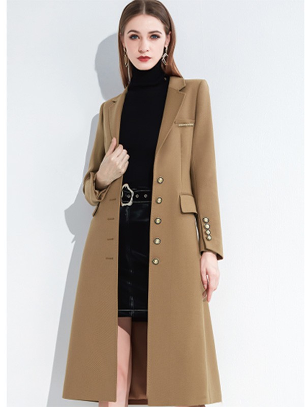 臻色调女装2022秋冬季咖啡色大衣