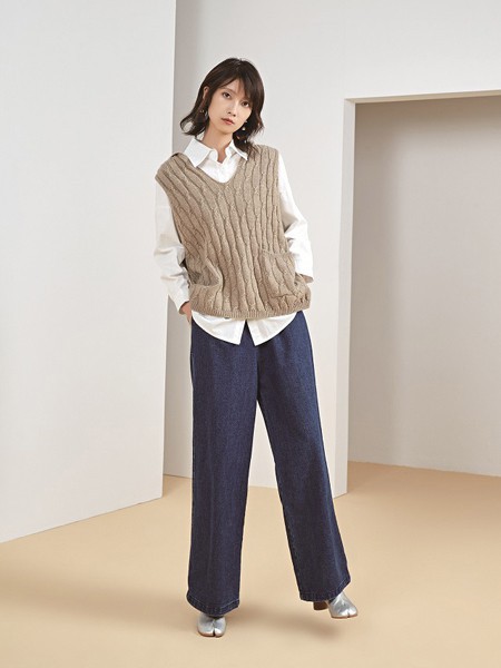 华家那2022秋冬季藏蓝色阔腿裤