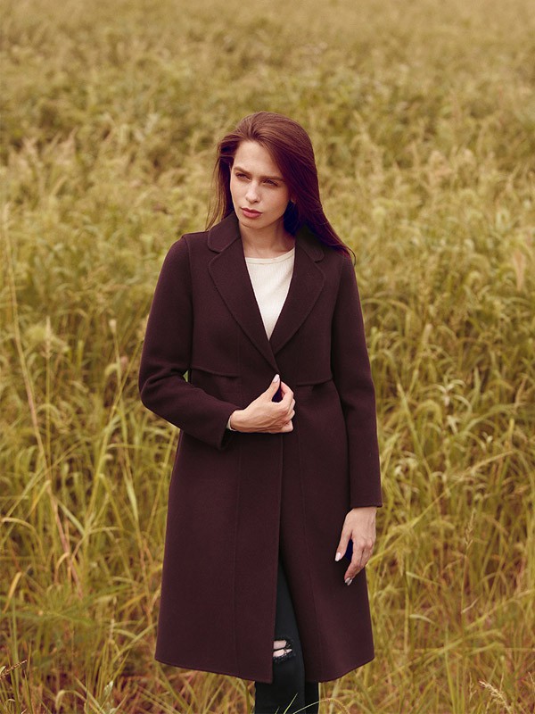 轲雅2022秋冬季酒红色大衣
