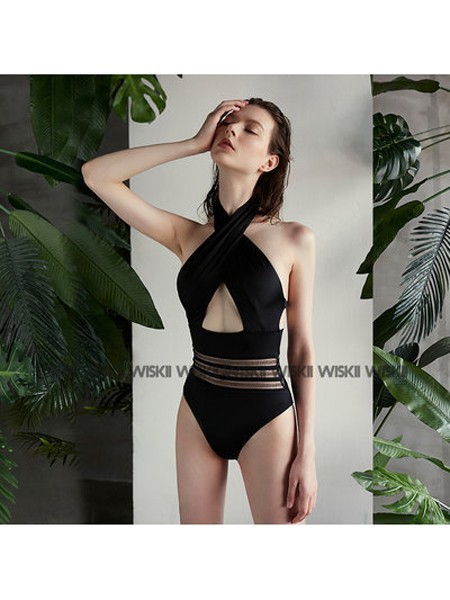 WISKII女装2022春夏季黑色泳衣