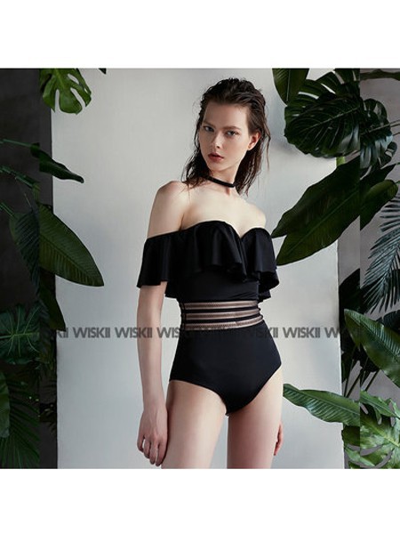 WISKII女装2022春夏季黑色泳衣