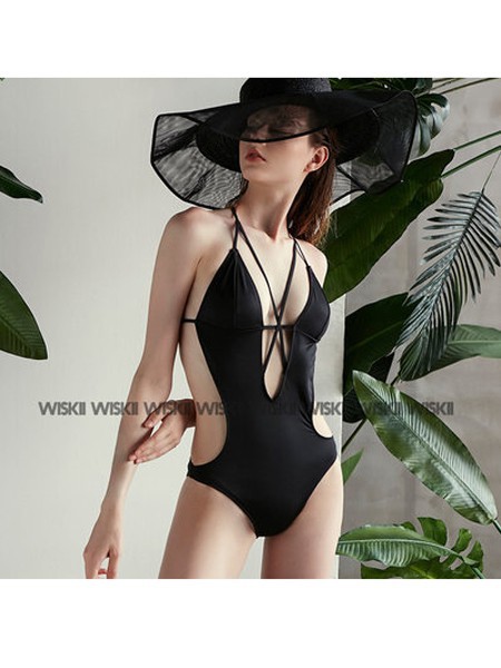WISKII女装2022春夏季黑色泳衣