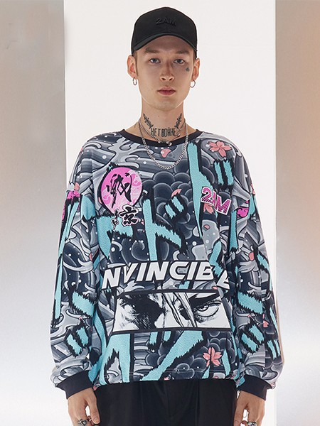 2AM男装2022春夏季蓝色T恤