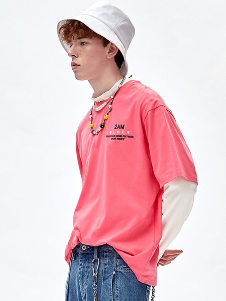 2AM男装2022春夏季粉色T恤