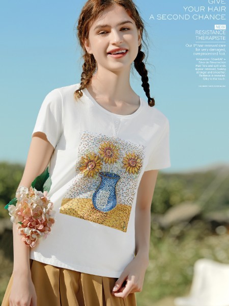 衣之庄园女装2022春夏季白色T恤