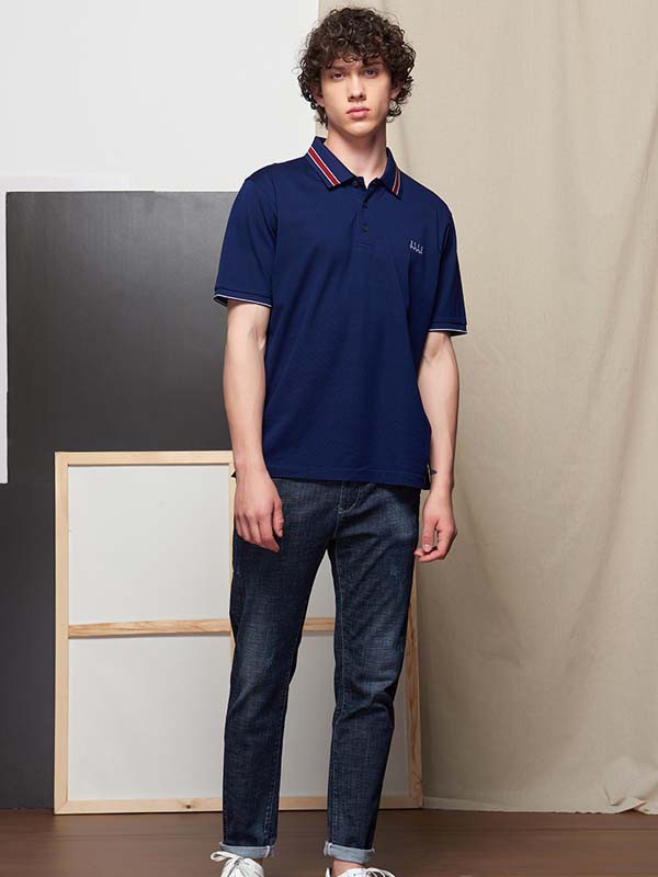 ELLEHOMME2022春夏季藏蓝色polo衫