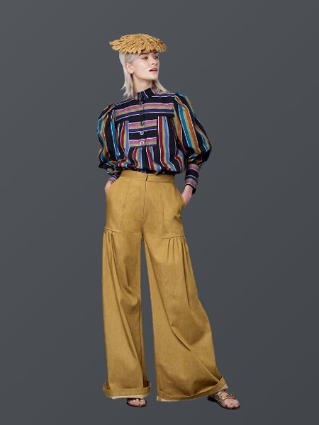 本杰明·曹女装2022春夏季黄色阔腿裤