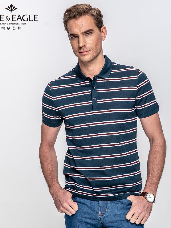 柏尼英格男装2022春夏季藏蓝色polo衫