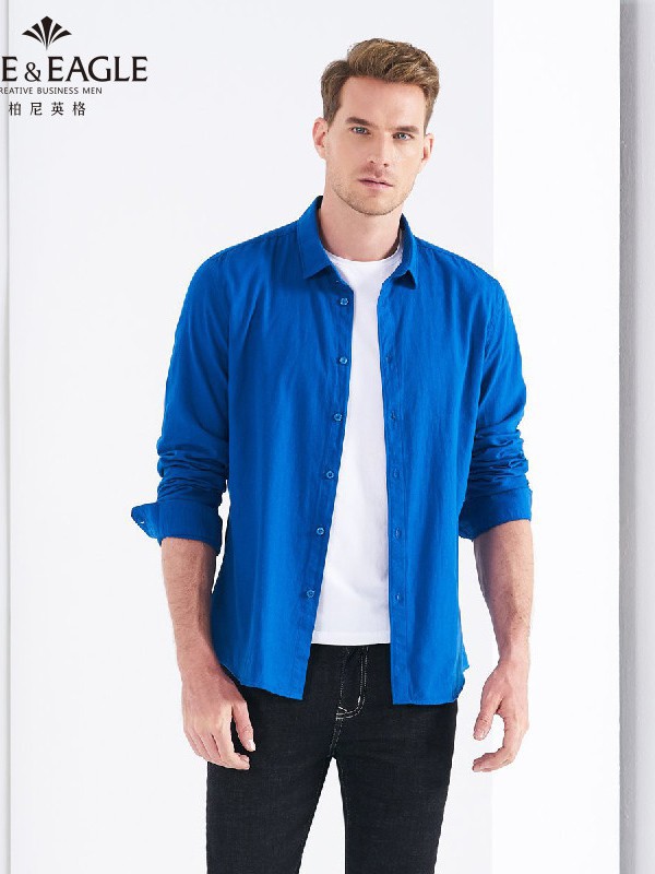 柏尼英格男装2022春夏季蓝色衬衫
