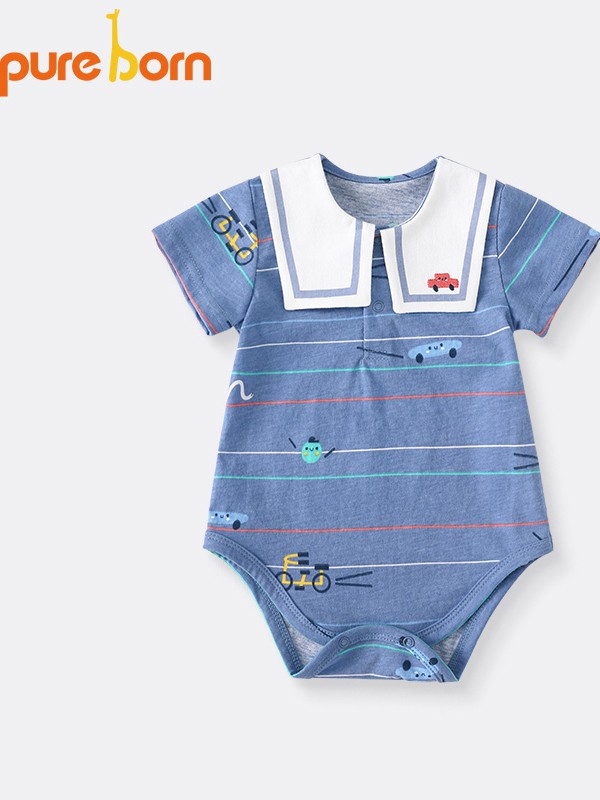 博睿恩童装2022春夏季藏蓝色连体衣