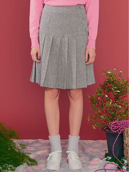 MargarinFingers女装2022秋冬季灰色百褶裙