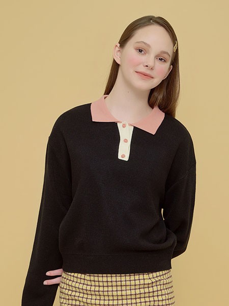 MargarinFingers女装2022秋冬季黑色针织衫