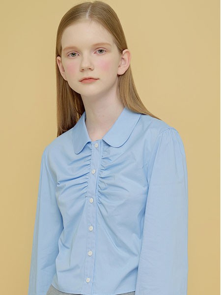 MargarinFingers女装2022秋冬季蓝色衬衫