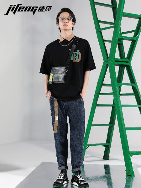 迹风男装2022春夏季黑色T恤