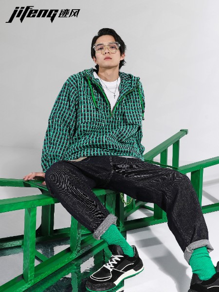 迹风男装2022春夏季绿色衬衫