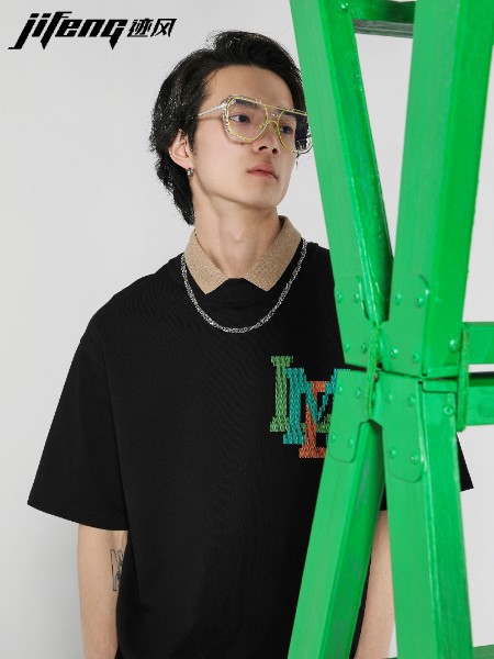 迹风男装2022春夏季黑色T恤