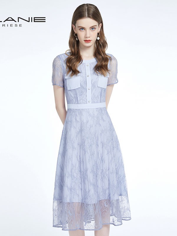 依兰女装2022春夏季紫色连衣裙