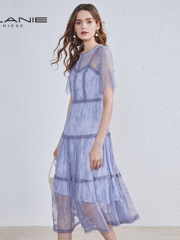 依兰女装2022春夏季紫色连衣裙