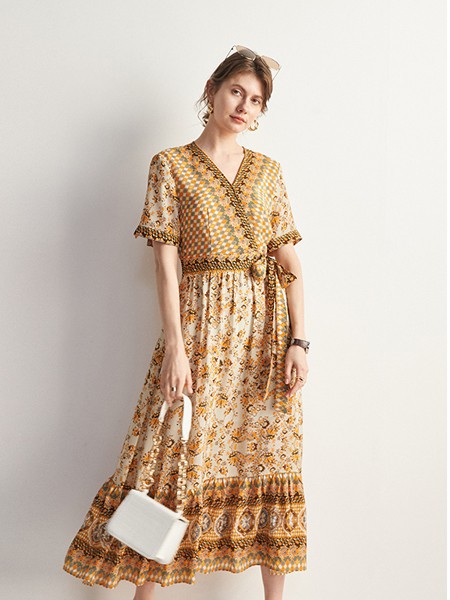 帕罗2022春夏季黄色长裙