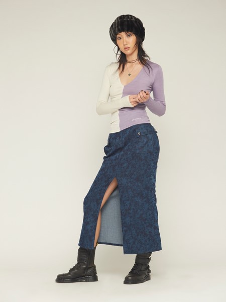 WhyNotUs女装2022春夏季藏蓝色包臀裙