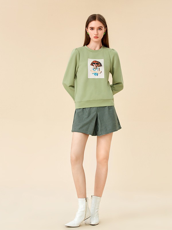 艾丽哲2022秋冬季绿色T恤