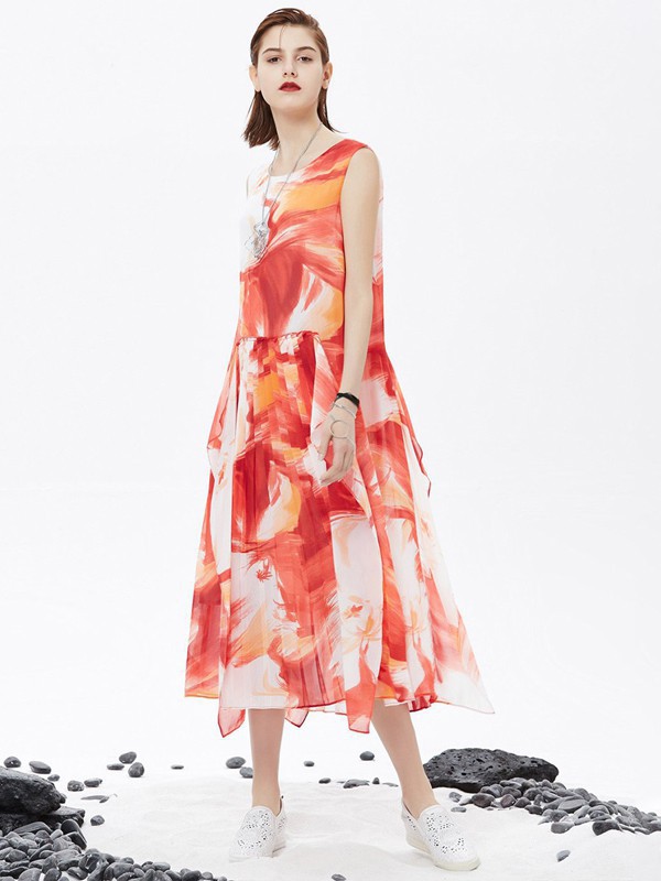 醉酷女装2022春夏季橙色连衣裙