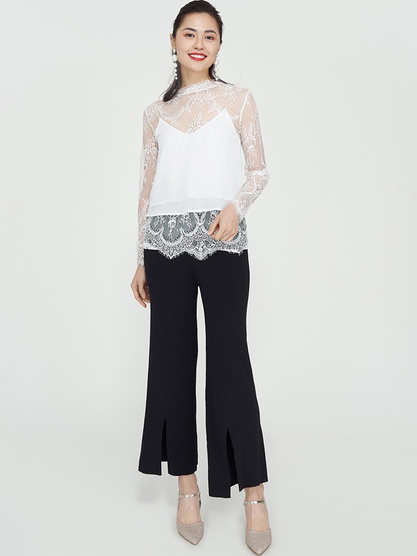 纽纳斯休闲装2022春夏季黑色喇叭裤